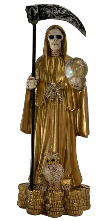 Cannan Santa Muerte con base de monedas 5 pulgadas túnica dorada