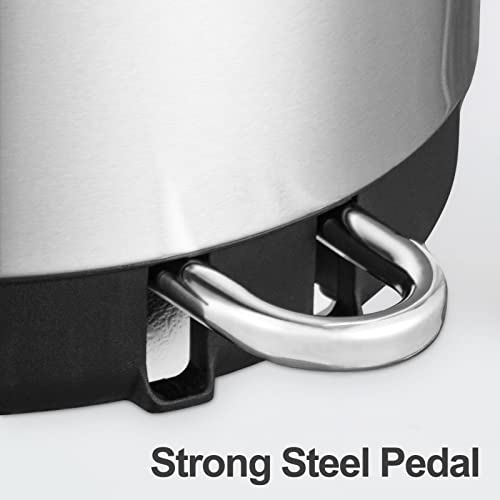 Image of Dual Trash Can, 2 x 4 Gal Garbage Can, 2 Compartments, Steel Pedal, Plastic Inner Buckets and Soft-Close Lid, Round Stainless Steel Hands-Free Kitchen Recycle Bin