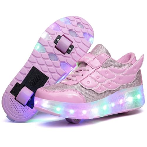 Nsasy Zapatillas deportivas con ruedas para niños y niñas, con luces LED, para Navidad, cumpleaños, espectáculo infantil, 586 ruedas dobles, 4.5 Big Kid
