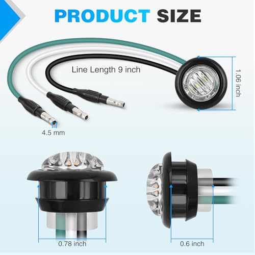 Image of Nilight 3 /4 Inch Dual Color Marker Light Green and White Clearance Lights | 10PCS Auxiliary Side Lamp w /3 Pin Plug IP68 Waterproof Fits Trailers Trucks Campers RVs ATVs UTVs