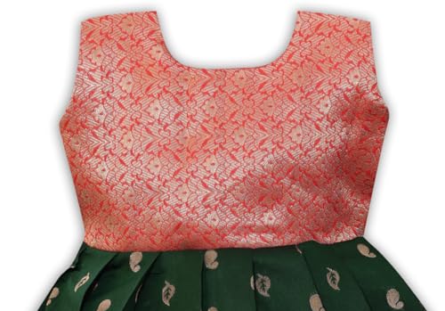 Image of South Indian Traditional Pattu Pavadai Jacquard Frock Dress for Baby Girls