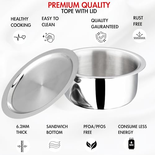 Vinod Platinum Triply Stainless Steel Tope with Lid - 1 Litre, 14 cm | Boiling Tope for Kitchen | Multipurpose Steel | Induction & Gas Base | 5... - Image 7