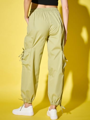 Image of DIMPY GARMENTS Solid Cotton Blend Women's Cargo Pants | Adjustable Tie-Side Cargo Pockets