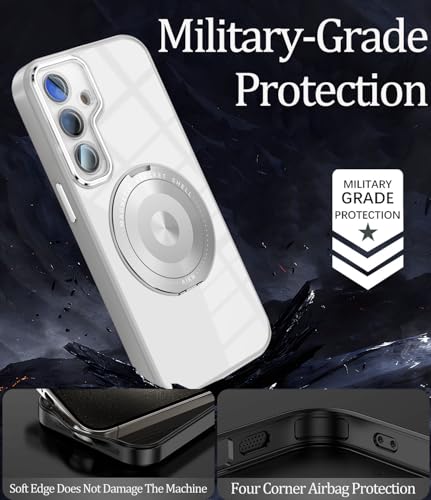 Coque Samsung Galaxy A56 5G incassable rigide transparente induction magnétique avec pied gris