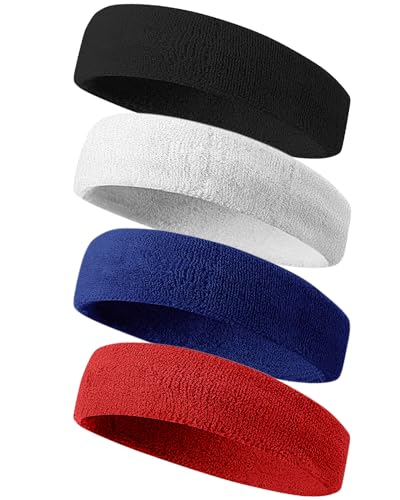 Tanluhu Sweatbands Sport Headbands for Men & Women,Terry Cloth Sweat Band for Tennis, Running, Basketball, Working Out, Exercise- Athletic Sweat Cotton Headband Outdoor