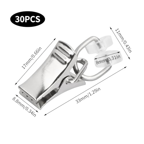 T-Glider Vorhangklammern,Gardinenhaken mit Rollen,Schienengleiter,Vorhangrollen,Metall Gardinenröllchen,T-Schienen Vorhang Clips für Curtain Hooks,Duschvorhang,Türvorhänge,Wohnwagen (30 Stück)