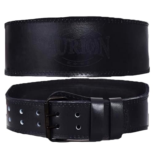 Image of Aurion by 10Club Premium Genuine Leather Weight Lifting Belt-XL | HeavyDuty Powerlifting Belt | Body Fitness And Gym Back Support Weightlifting Belt | Unisex | Adjustable Buckle | Full Black