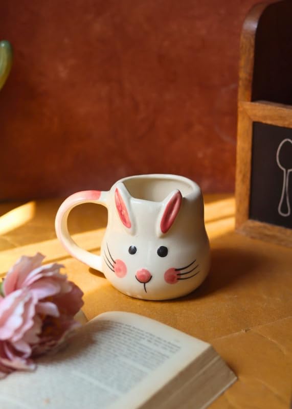 Image of Weaving Home Handmade Ceramic Bunny Coffee Mug with Handle - Microwave and Dishwasher Safe