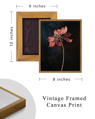Image of ARPEOTCY Vintage Framed Botanical Wall Art, Bedroom Bathroom Dark Dried Flower Pictures Art Decor, Canvas Print Retro Paintings, Home Rustic Farmhouse Neutral Moody Decor, 8x10 Inch