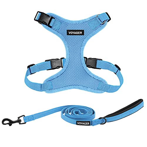 Image of Best Pet Supplies Voyager Step-in Lock Pet Harness w Reflective Pet Leash Combo Set with Neoprene Handle 5ft - Supports Small, Medium and Large Breed Puppies /Cats - Baby Blue Set, M