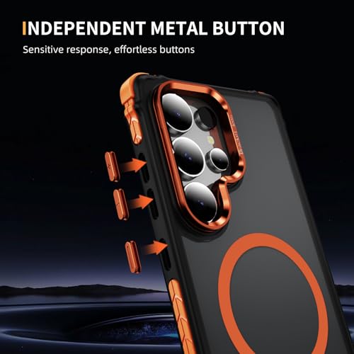 Coque Samsung S25 Ultra antichoc compatible MagSafe orange avec support intégré