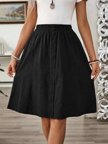 EARKOHA 2025 Skirts for Women Women's Summer Casual Button Decor Skirt Black XL4