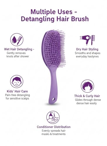 Image of Bold n Beautiful Premium TPEE Material Hair Detangler Comb for Wet & Dry Hairs | Flexible Soft Tip Scalp-Friendly Detangling Brush with Anti-Slip Ergonomic Handle (Purple)