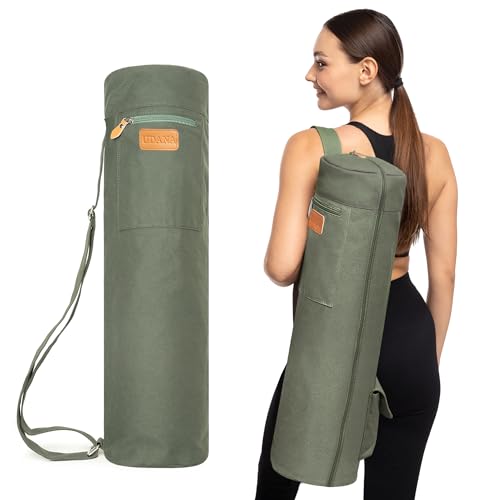 UDANA Yoga Mat Bag, Large, Green – Fits Thick Mats, 3 Storage Pockets, Adjustable Strap