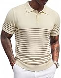 COOFANDY Polo de Manga Corta para Hombre de Punto a Rayas con Botones Polo Camisas de Golf