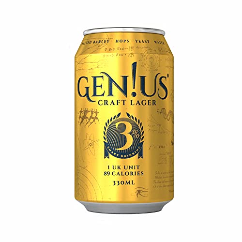 GEN!US CRAFT LAGER 3% Light Craft Beer. Low carb. Crisp and Refreshing Lower ABV Lager. 89 Calories. Vegan. 12 x 330ml Cans. #SmartDrinking