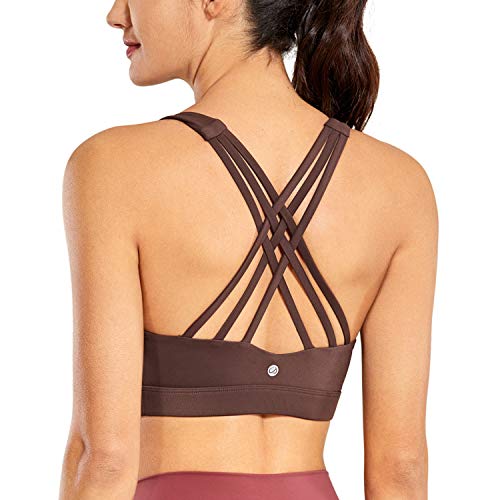 CRZ YOGA Women's Strappy Sports Bra Full Coverage Padded Full Size Criss Cross Workout Yoga Bra Tops Taupe-Full Size 36C