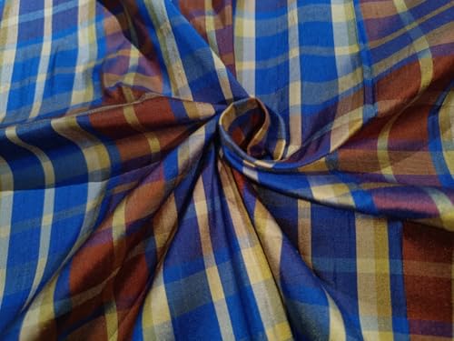Tissu Dupion 100 % soie anti-plis pour tailleur structuré marron rouille et bleu