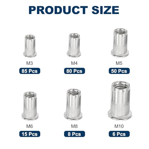 Écrous à rivet pour décoration d'intérieur et rénovation auto, inserts filetés inox M3 à M10