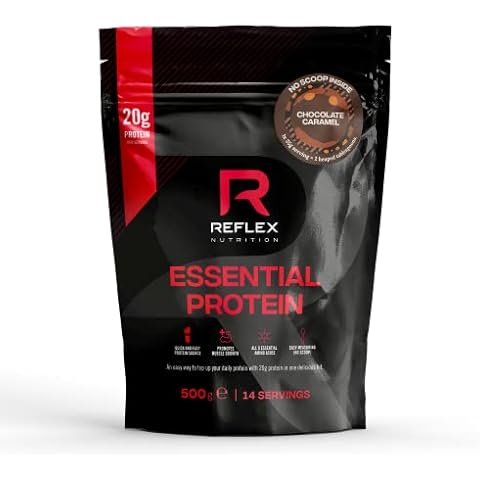 Reflex Nutrition Essential Whey Protein Powder | 20g Per Serving | All 9 Amino Acids | Chocolate Caramel, 500g Cover