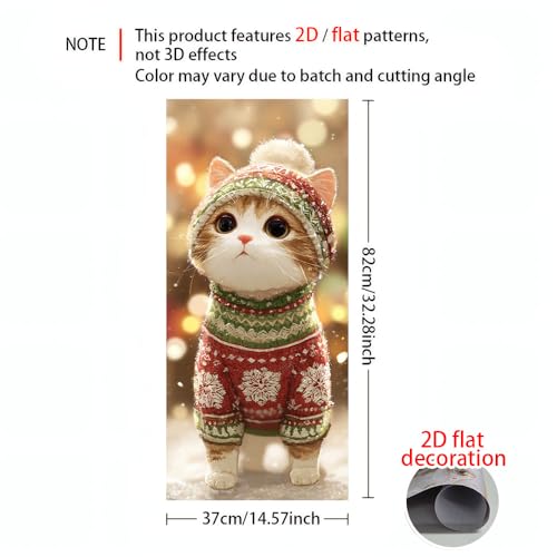 Image of 2 PC Trash Can Sticker 14.57 x 32.28 Inch Christmas Cat Sweater Design Vinyl Sticker with Santa Hat Ladder Tree and Light Pattern for Outdoor Garbage Bin Garden Yard Driveway Home Holiday Decor