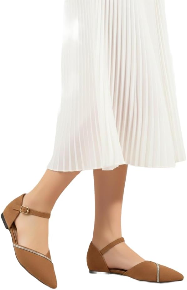 Suede Casual Footwear for Womens Stylish Flat Chappl Bellies for Party Formal Wear Casuals Comfortable and Fashionable Flat bellies for Women & Girls Women's Pointed Toe Ankle Strap Flats, D'Orsay Style Pointed Toe Slip-On Shoes with Low Heel, Casual Comfortable Footwear