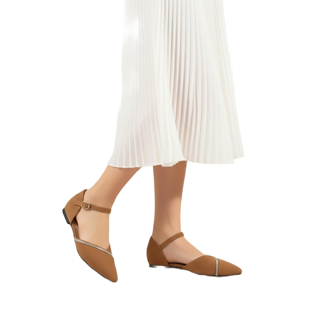 Suede Casual Footwear for Womens Stylish Flat Chappl Bellies for Party Formal Wear Casuals Comfortable and Fashionable Flat bellies for Women & Girls Women's Pointed Toe Ankle Strap Flats, D'Orsay Style Pointed Toe Slip-On Shoes with Low Heel, Casual Comfortable Footwear-image-6