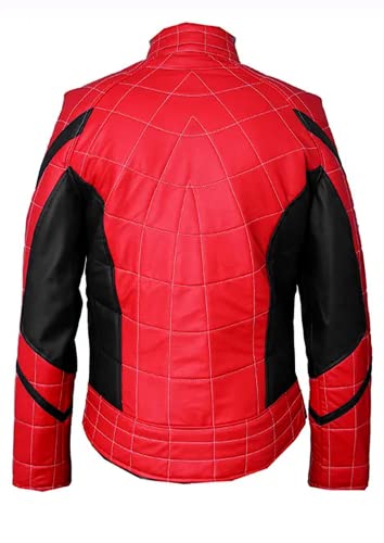 Spider Classic Men Web Red and Black Faux Leather Jacket2
