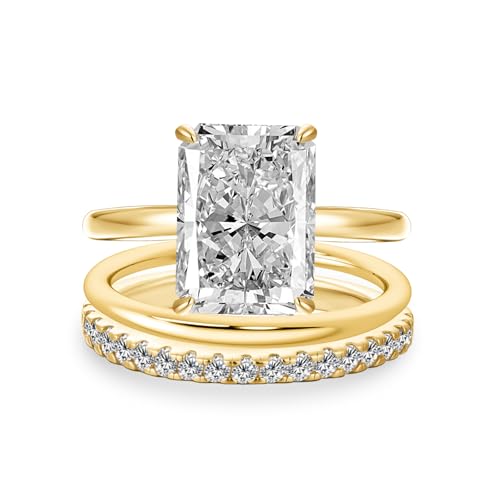 4.5CT Radiant Cut 3-Piece Wedding Ring Set for Women, Sterling Silver Cubic Zirconia Engagement Ring with Matching Bands, 5A Simulated Diamond Bridal Jewelry