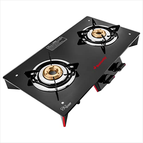 Butterfly Rapid Deluxe Frameless Glasstop Gas Stove, 2 Burners, Open, Black