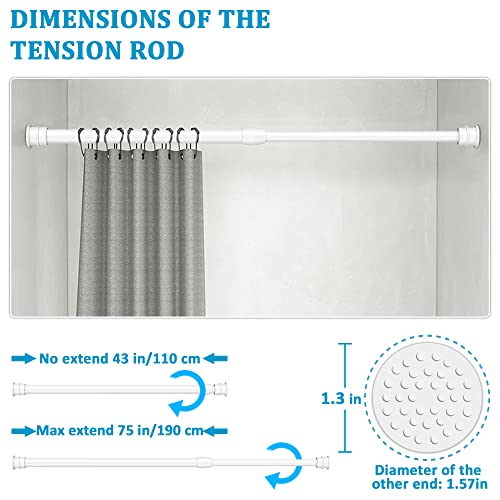 Image of Spring Tension Curtain Rod 43-75 Inches White, Adjustable Extension Shower Curtain Rod No Drilling Heavy Duty Window Curtain Tension Rod for Windows, Bathroom, Curtain, Doorways