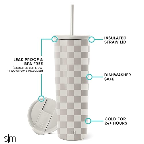 Image of Simple Modern Classic Tumbler with Straw Lid | Insulated Iced Coffee Cup Reusable Stainless Steel Water Bottle Travel Mug | Gifts for Women Men Her Him | 28oz | Checkmate