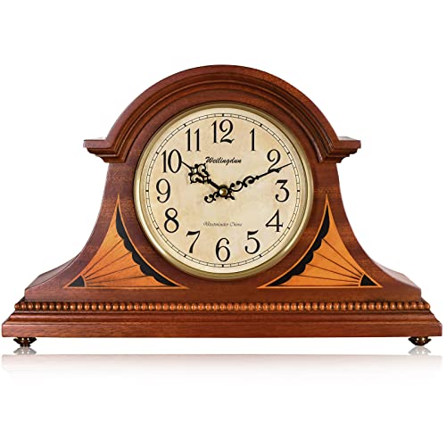 TXL Mantel Clock, Silent Wood Table Clock Battery Operated, Desk Shelf Vintage Clock for Living Room,Home Decor Gift, T10384