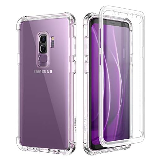 SURITCH Klart fodral för Samsung Galaxy S9 Plus 【Inbyggt skärmskydd】 360 heltäckande hybridskydd hårt skal + mjukt TPU-gummi stötfångare robust fodral för Samsung Galaxy S9 Plus 6,2 tum (klar)