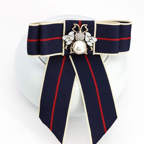 Girls Campus wind striped bee Rhinestone bow tie shirt collar pin brooch versatile clothing accessories （Multi-colors）2