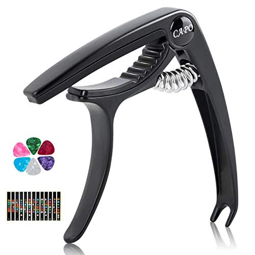 EFIMERO Guitar Capo for Acoustic and Electric Guitar with 6 Picks, Black