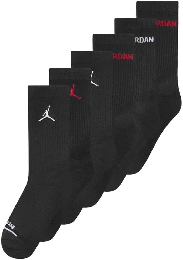 NIKE JORDAN 6 PACK CUSHIONED CREW YOUTH SOCKS 3Y - 5Y BLACK
