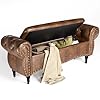 Storage ottoman bench 53 length upholstered bench ottoman with safety hinge tufted bed bench with rolled arm and nailhead trim end of bed storage bench for bedroom living room entryway  urban country home decor