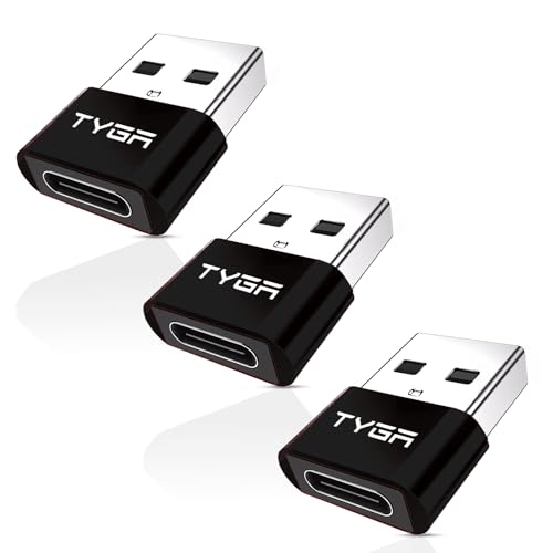 TYGA USB C to USB A Adaptor 2.0 - USB C Female to USB A Male Connector for Charging & Data Transfer, Plug-and-Play, Durable Aluminum Housing, Portable Converter for Android & IOS Devices - 3 Black
