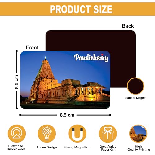 Image of Elegant Fridge Magnet with Themes |Rectangular Size Refrigerator Magnet with Magnetic Rubber Back | Pack of 1, 8.6cm X 5.4cm (Pondicherry - Design 2)
