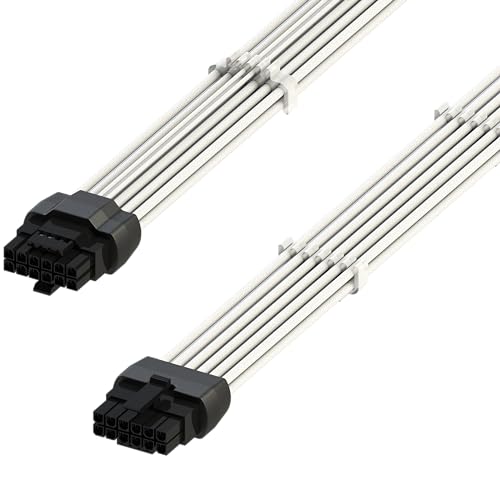 Image of LINKUP - AVA 600W PCIE 5.0 16Pin (12+4) High Current Power Cable | Molded & Soldered Type 16AWG Sleeved | Compatible with RTX5000 RTX4000 RTX3000 FE | 70cm White