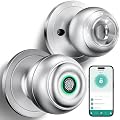 KLLOQUE Fingerprint Door Lock, Smart Fingerprint Door Knob with Lock, Biometric Door Locks with App Control & Key, Keyless Thumbprint Entry Door Locks for Bedroom, Front Door, Home, Apartment-Silver