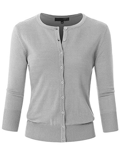 Image of Women's 3 /4 Sleeve Crew Neck Button Down Stretch Knit Cardigan Sweater (S-3XL)