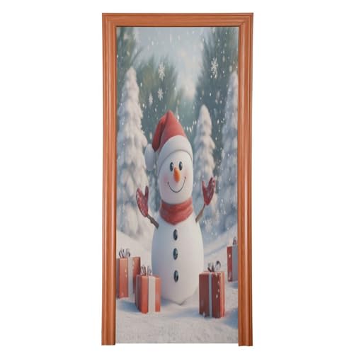 J JOYSAY Christmas Snowman Snowy Door Decorations Door Cover Xmas Decorations Large Fabric Front Door Xmas Decorations for Christmas Decorations,32x79 in