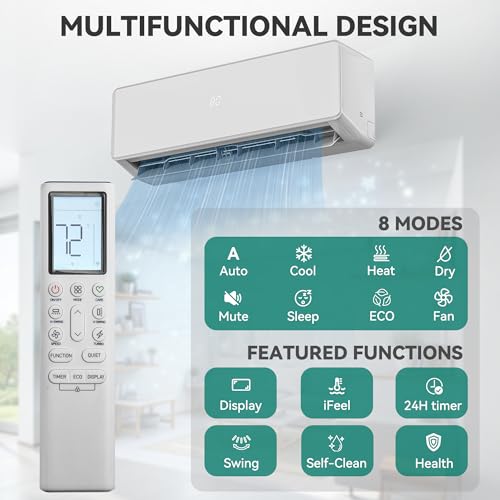 Image of YITAHOME 20 SEER2 18000 BTU Mini Split Air Conditioner Heat Pump, 208-230V Inverter AC Cool & Heat Up to 1250 Sq. Ft, Pure Design, Compatible with 3 Level Eco Mode, Full Installation Kit, White