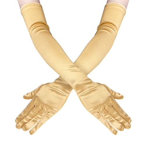 Lansian Womens 21 Long Flapper Satin Gloves Champagne Elbow Length 1920s Opera Costume Bridal Dance Gloves For Evening Party Champagne Gold