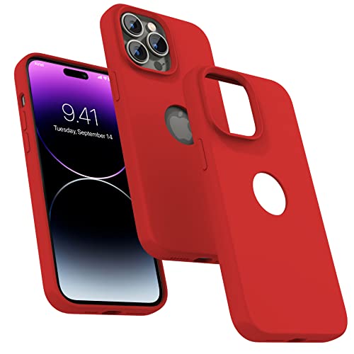 Image of eller sante Liquid Silicon Logo-Cut for iPhone 14 Pro Case Cover, Soft TPU, Shockproof, Scratch Resistant, 6 Feet Drop Protection, Compatible with iPhone 14 Pro Back Cover - Red