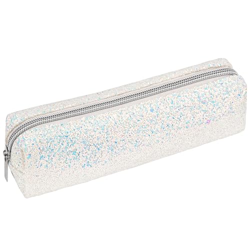 Image of Pencil Box Glitter, Shiny Pencil Case, Stationery Zipper Portable Pencil Case, Stationery Storage Bag, for Daily Study Work (1Pcs) (White)
