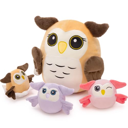 Image of MaoGoLan Owl Stuffed Animals with Babies Inside,Ultra Soft Owl Plush Throw Pillow with 3 Adorable Baby Owls Plushie,Squishy Stuffed Collection Gift for Owl Lover,Kids,Teens,16 inch