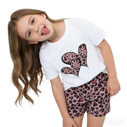 Image of Axumity Kid Toddler Girl Clothes Summer Ruffle Sleeve Figure Graphic Shirt + Shorts Summer Outfits Set